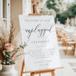 Minimalist black and white wedding unplugged ceremony sign template with oversized calligraphy script and spaced serif typography, editable in Canva