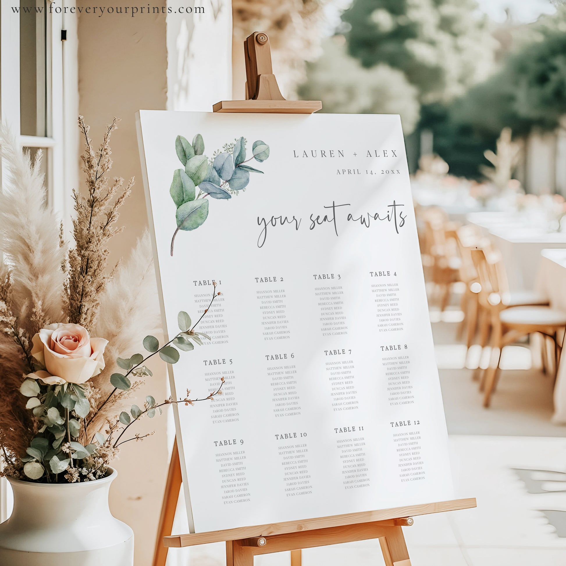 Eucalyptus Seating Chart Template | www.foreveryourprints.com