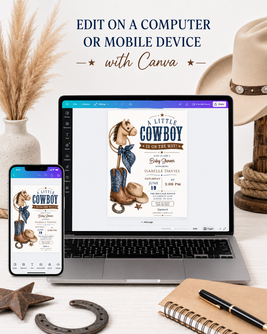 Western Cowboy Baby Shower Invitation