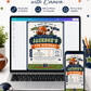 All-star birthday invitation with soccer ball, basketball, football, baseball, varsity lettering, pennant flags, stars, whistle, foam finger, and navy green red sports details