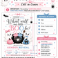 Halloween gender reveal invitation with cute ghosts, pink and blue pumpkins, bubbling cauldron, bats, spider, bows, stars, and pink blue little boo details