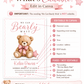 We can bearly wait baby shower invitation with watercolor teddy bear, pink bow, stitched star pillow, scalloped border, and soft pink baby girl details
