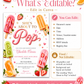 Popsicle baby shower invitation with fruit ice pops and strawberries in pink, green, and orange