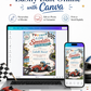 Race car baby shower invitation featuring a teddy bear driving a vintage race car, winding racetrack, checkered flag, stars and baby pit stop signs.

