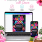Neon Aloha pool party birthday invitation featuring a glowing pineapple, pink flamingo float, hibiscus flowers, palm trees and colorful tropical lights.
