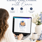 Blueberry baby brunch invitation with a watercolor stack of pancakes, syrup, and blueberries in blue and white