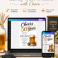 Beer 50th birthday invitation with frothy beer mug, hops, wheat, black and gold lettering, clean white background, and masculine milestone party details