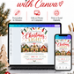 Christmas light competition invitation with three snow-covered homes decorated with glowing lights, wreaths, and garlands beneath red, green, and gold string lights