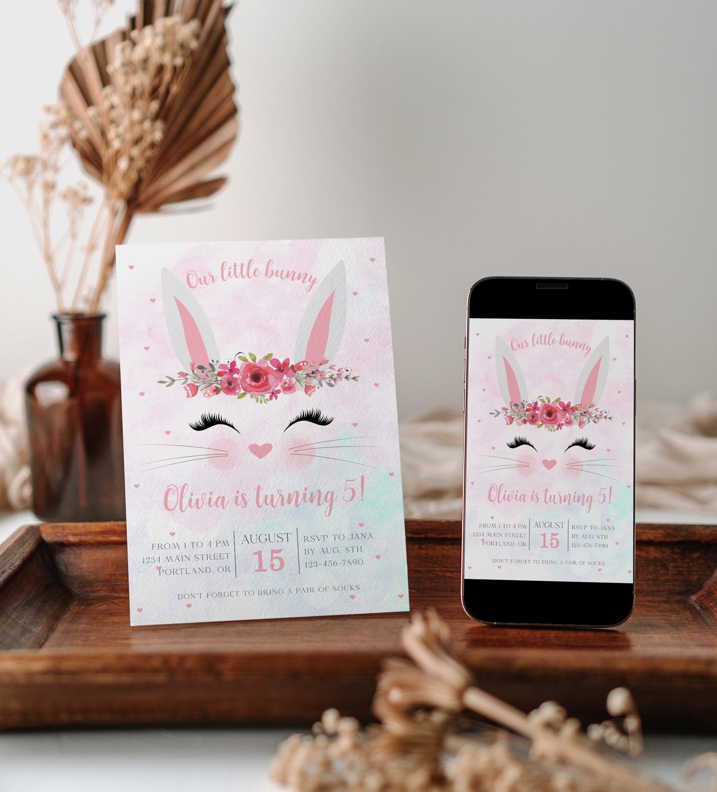 Bunny First Birthday Invitation | www.foreveryourprints.com