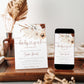 Boho brown floral baby girl shower invitation template with pampas grass, white orchids, and terracotta florals with rust calligraphy script, editable in Canva