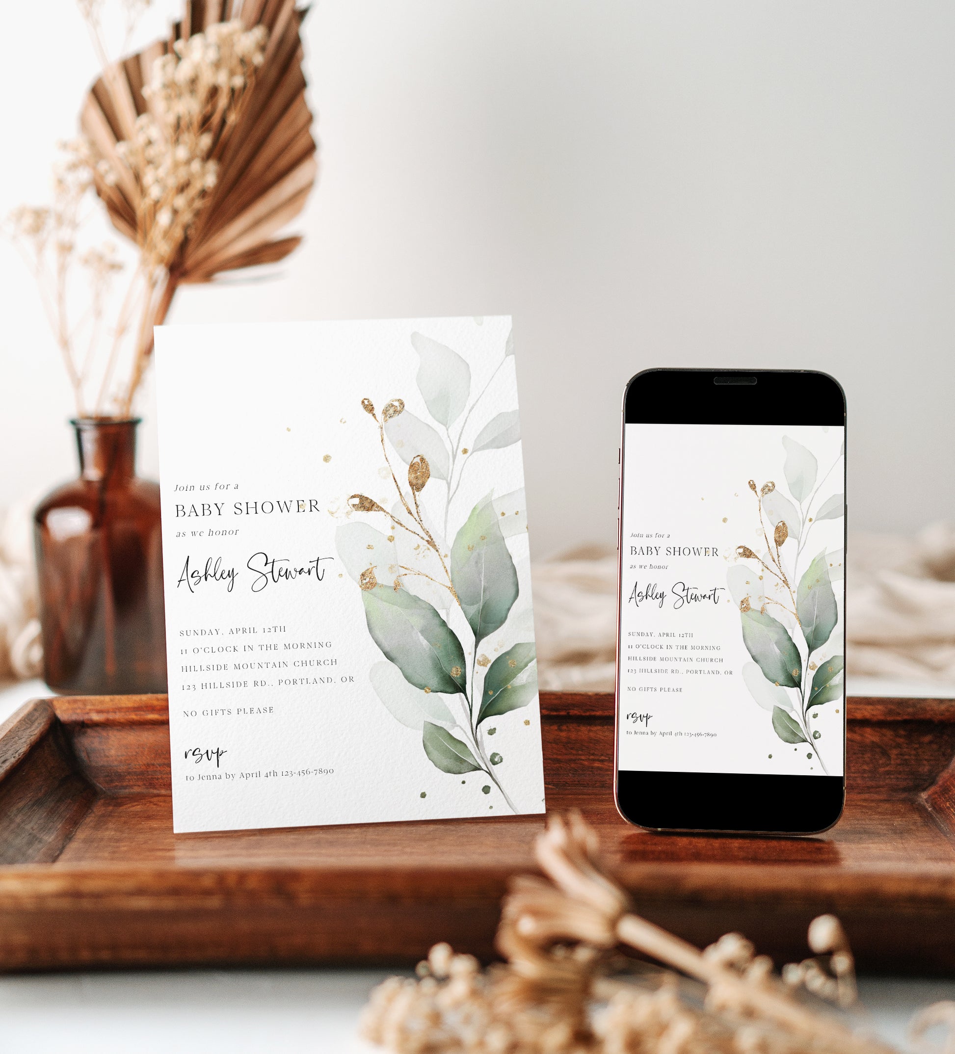 Eucalyptus Baby Shower Invitation | www.foreveryourprints.com