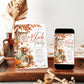 Fall block party invitation with orange autumn leaves, pumpkins, a green bicycle with a flower basket, white picket fence, and rustic Good Neighbors Great Times sign