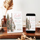 Winter Paris bridal shower invitation with the Eiffel Tower, snow-covered Christmas tree, pink satin bows, vintage streetlamp and wrapped gifts