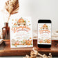 Little pumpkin baby shower invitation with pumpkins, teddy bear, wooden wagon, autumn leaves, pink bows, rustic sign, florals, and soft fall details