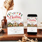Christmas light competition invitation with three snow-covered homes decorated with glowing lights, wreaths, and garlands beneath red, green, and gold string lights