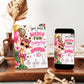 Girls safari birthday invitation with a giraffe wearing pink heart sunglasses, leopard print bows, tropical flowers, and pink and gold balloons