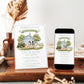 Our little farmer birthday invitation with a blue barn, green tractor, cow, pig, and lamb in soft blue and green