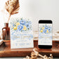 Main squeeze bridal shower invitation with blue peonies, lemons, and citrus slices in dusty blue and yellow