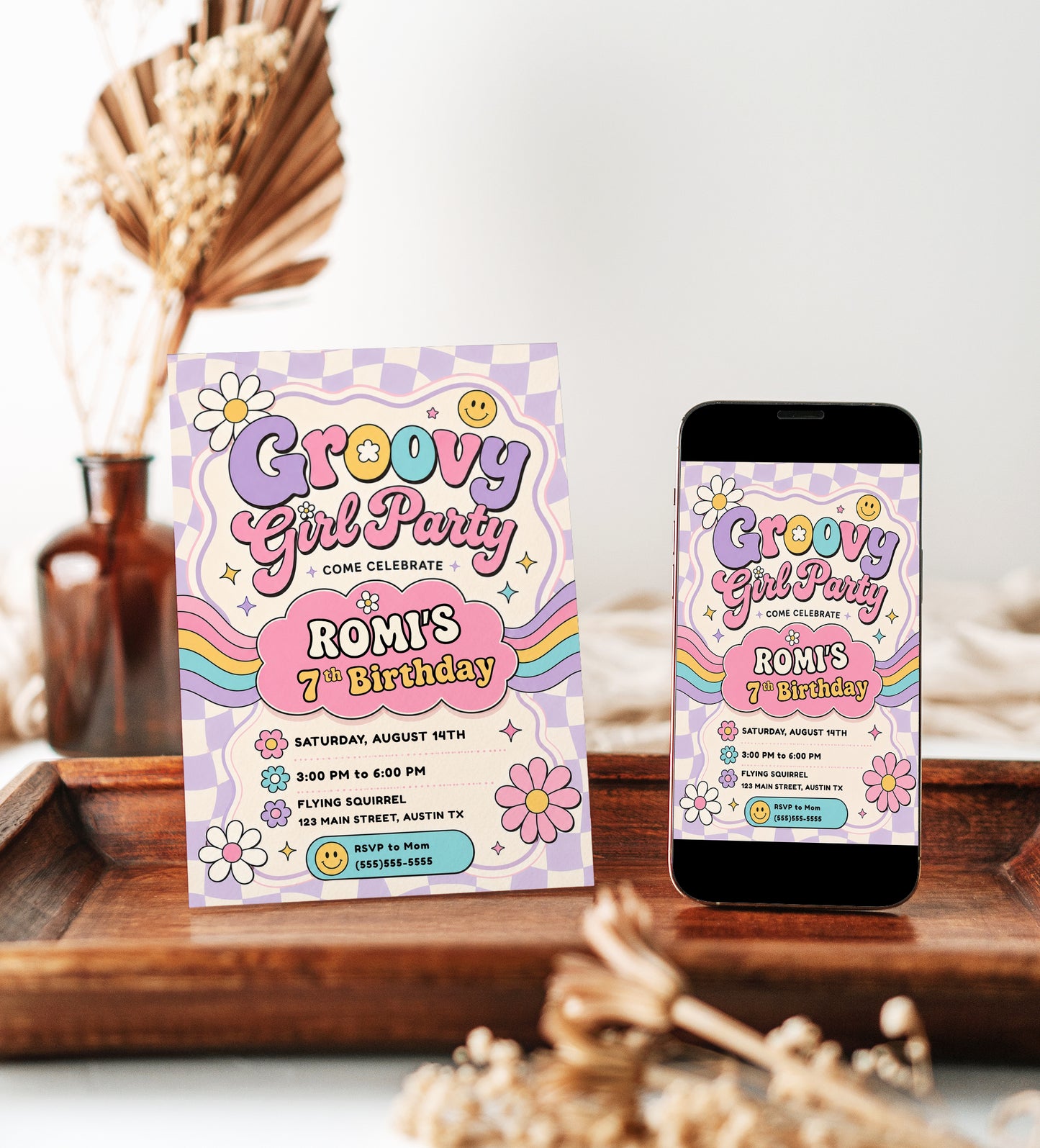 Groovy Girl Retro Birthday Invitation