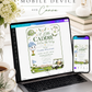 Editable golf baby shower invitation Canva template with illustrated smiling golf ball, golf bag, saddle shoes, golf cart, gingham cap, and fairway scene in forest green and white