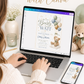 We can bearly wait baby shower invitation with a teddy bear and balloons in sage green, dusty blue, and gold