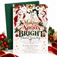 Christmas cocktail party invitation with four ghosts holding cocktails, Santa hats, a green bow, gold disco ball, and red and green Making Spirits Bright lettering