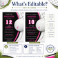 Volleyball girl birthday invitation with a volleyball and net in bold pink, black, and white