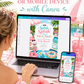 Pool party baby shower invitation with a flamingo float, beach ball, and pink umbrella in pink and aqua
