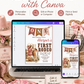 Girls 1st birthday invitation with little cowgirl, pony, cowboy hat, boots, rope details, western banner, blush pink accents, and rustic cowgirl party details