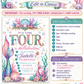 Mermaid birthday invitation with colorful mermaid tails, seashells, pearls, coral, starfish, bubbles, seaweed, gold accents, and under the sea details