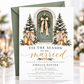 Winter bridal shower invitation featuring a sage green door, Christmas wreath, ivory bows, and Tis the Season to Be Married text