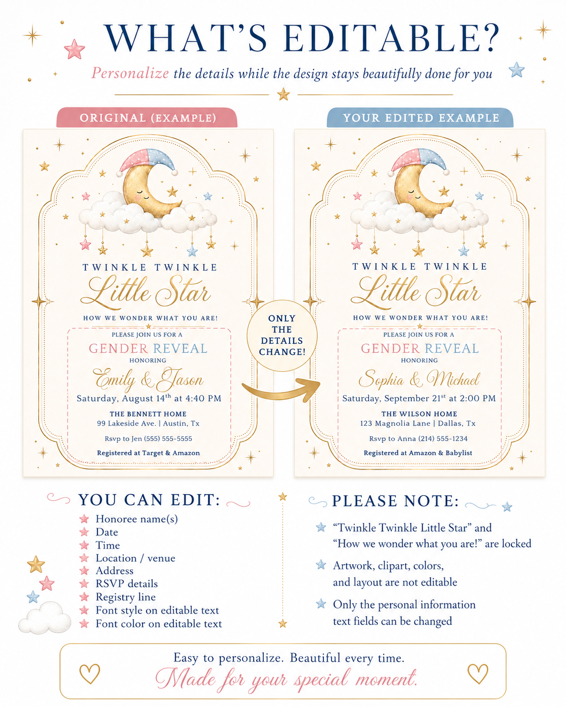Gender Reveal Invitation - Twinkle Twinkle Little Star