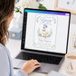 Editable silly goose boy baby shower invitation Canva template with illustrated gosling in blue newsboy cap and gingham bow tie, blue wildflowers, botanical sprigs, and blue border on a white background