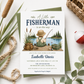 Gone fishing baby shower invitation with a little boy fishing on a dock by a lake in navy and green