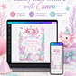 Axolotl birthday party invitation with pastel axolotls, coral, seashells, bubbles, starfish, pearls, ocean cake, and cute under the sea birthday details