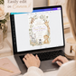 Editable safari baby shower invitation Canva template with watercolour monkey, giraffe, elephant, lion cub, and zebra surrounded by eucalyptus, tropical leaves, and cream wildflowers on a white background