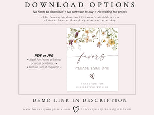 Wildflower Party Favor Table Sign Template - Customizable Event Decor | www.foreveryourprints.com