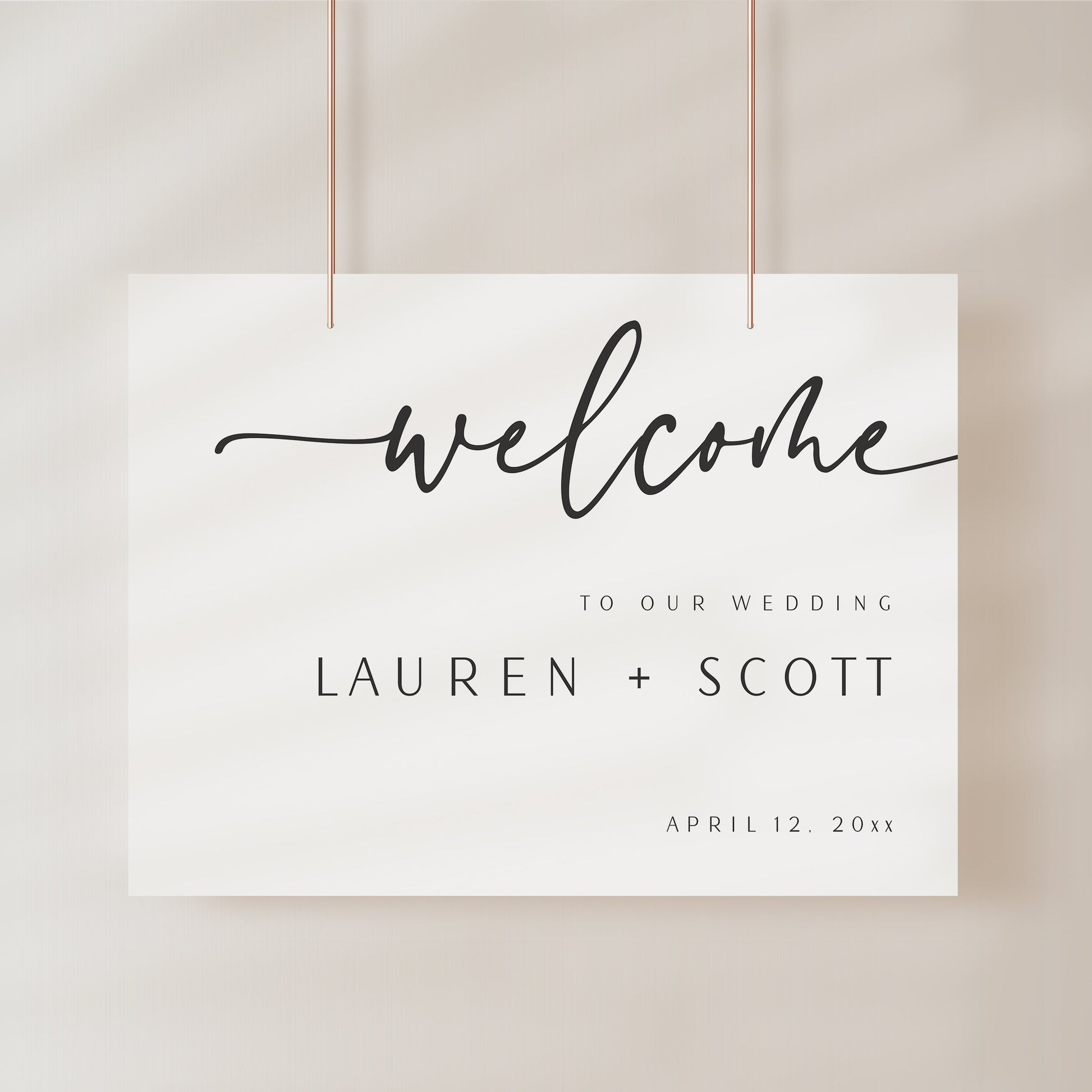 Wedding welcome sign featuring modern calligraphy and minimalist layout, editable online with Corjl | www.foreveryourprints.com