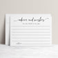 Minimalist black and white advice and wishes bridal shower card template with calligraphy script and writing lines, editable in Canva