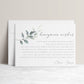 Greenery botanical honeymoon wishes card template with watercolor eucalyptus branch and calligraphy script, editable in Canva