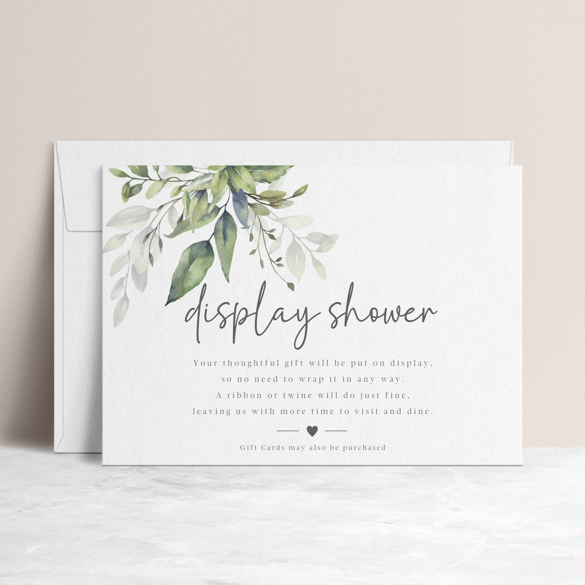 Watercolor greenery display shower insert with elegant modern script | www.foreveryourprints.com