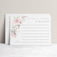 Blush pink floral advice and wishes for the bride card template with watercolor roses and sage greenery, editable in Canva