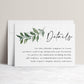 Greenery botanical wedding details enclosure insert card template with watercolor leaf branch and calligraphy script, editable in Canva