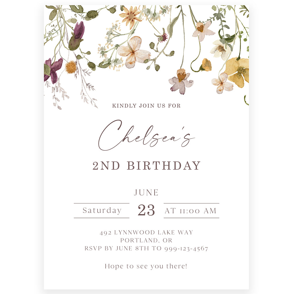 Wildflower 2nd Birthday Invitation | www.foreveryourprints.com