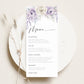 Lavender Floral Menu Card | www.foreveryourprints.com