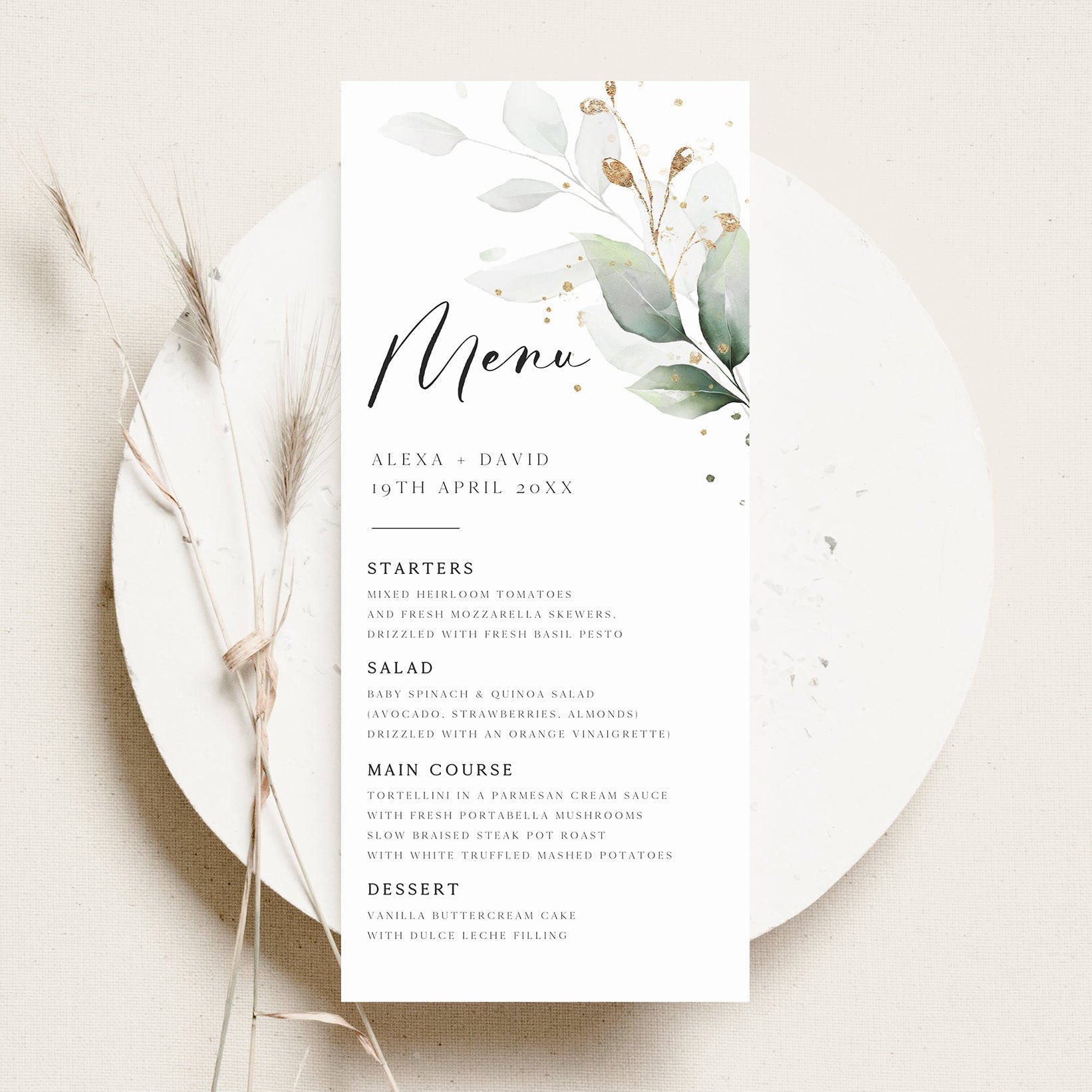 Eucalyptus Menu Card | www.foreveryourprints.com