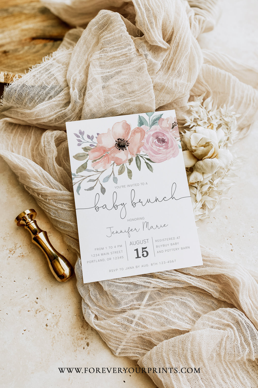 Floral Baby Brunch Invitation | www.foreveryourprints.com