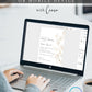 Elegant gold leaf bridal shower invitation template with hand-painted gold botanical branch on white background, editable in Canva