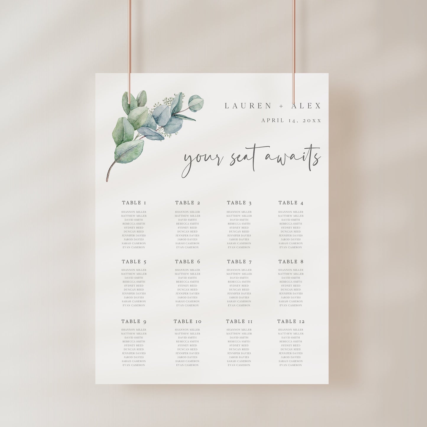 Eucalyptus Seating Chart Template | www.foreveryourprints.com