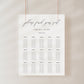 Wedding seating chart sign with "Please Find Your Seat" script heading, black serif guest list layout, editable with Corjl | www.foreveryourprints.com